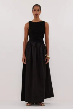 ALEXANDRA BLACK HYBRID MIDI DRESS