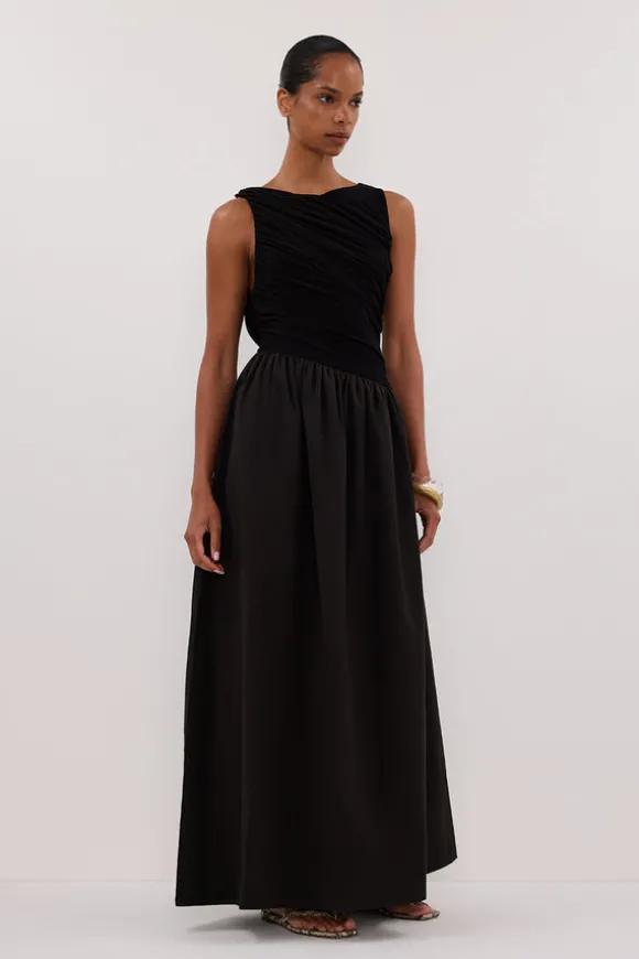 ALEXANDRA BLACK HYBRID MIDI DRESS