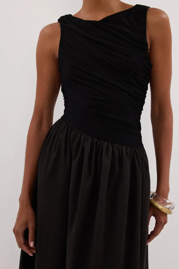 ALEXANDRA BLACK HYBRID MIDI DRESS