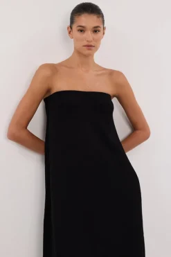 ALIAS BLACK TEXTURED KNIT STRAPLESS MIDI DRESS