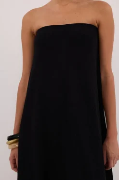 ALIAS BLACK TEXTURED KNIT STRAPLESS MIDI DRESS