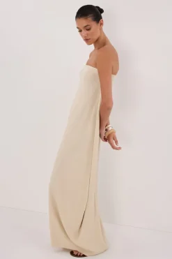 ALIAS NATURAL TEXTURED KNIT STRAPLESS MIDI DRESS