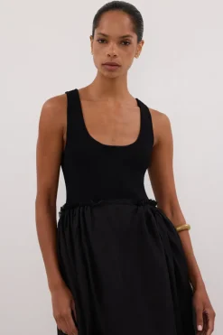 APRIL BLACK HYBIRD KNIT MIDI DRESS