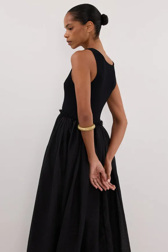 APRIL BLACK HYBIRD KNIT MIDI DRESS