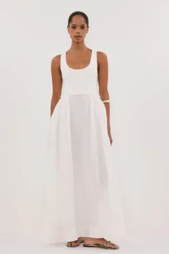 APRIL WHITE HYBRID KNIT MIDI DRESS