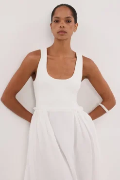 APRIL WHITE HYBRID KNIT MIDI DRESS