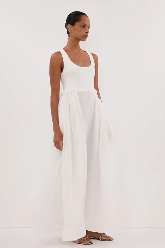 APRIL WHITE HYBRID KNIT MIDI DRESS