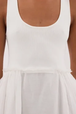 APRIL WHITE HYBRID KNIT MIDI DRESS
