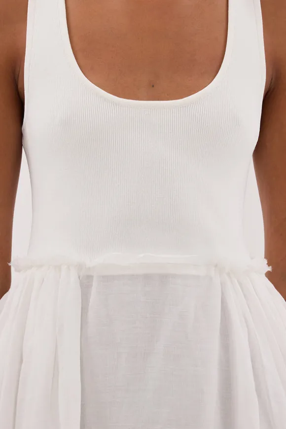 APRIL WHITE HYBRID KNIT MIDI DRESS