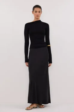 ARIEL BLACK SLEEVED KNIT TOP