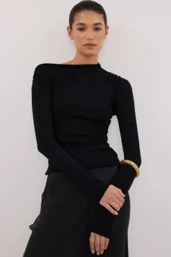 ARIEL BLACK SLEEVED KNIT TOP