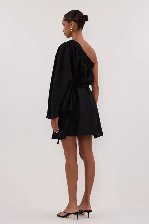 AURELIA BLACK ASYM LINEN MINI DRESS