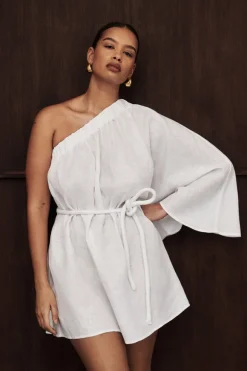 AURELIA WHITE ASYM LINEN MINI DRESS