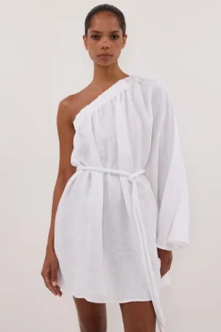 AURELIA WHITE ASYM LINEN MINI DRESS