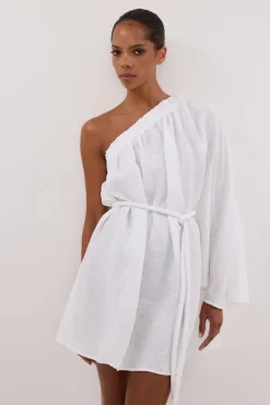 AURELIA WHITE ASYM LINEN MINI DRESS