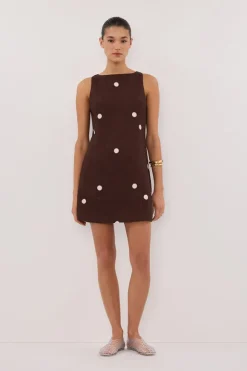 BEVERLY BITTER CHOC SPOT LINEN MINI DRESS
