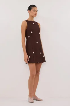 BEVERLY BITTER CHOC SPOT LINEN MINI DRESS