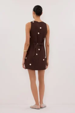 BEVERLY BITTER CHOC SPOT LINEN MINI DRESS