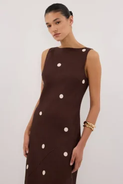 BEVERLY BITTER CHOC SPOT LINEN MIDI DRESS