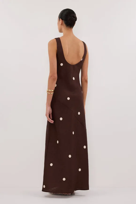 BEVERLY BITTER CHOC SPOT LINEN MIDI DRESS