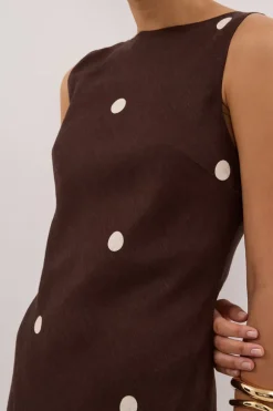BEVERLY BITTER CHOC SPOT LINEN MIDI DRESS