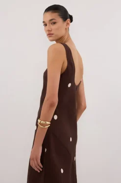 BEVERLY BITTER CHOC SPOT LINEN MIDI DRESS