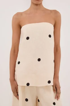 BEVERLY CREAM SPOT STRAPLESS TOP