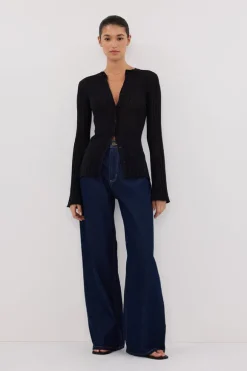 BOWIE BLACK BUTTON THROUGH KNIT TOP