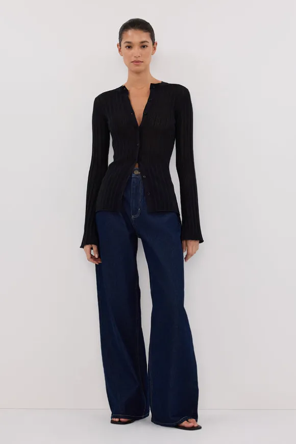 BOWIE BLACK BUTTON THROUGH KNIT TOP
