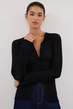 BOWIE BLACK BUTTON THROUGH KNIT TOP