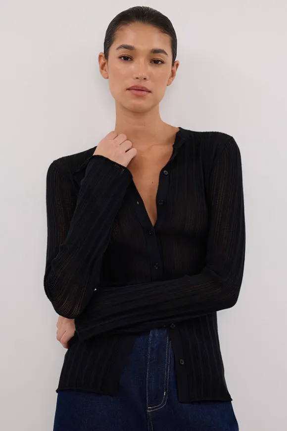 BOWIE BLACK BUTTON THROUGH KNIT TOP