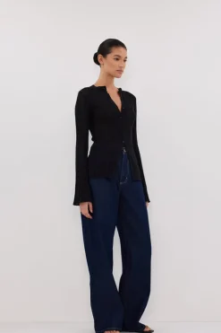 BOWIE BLACK BUTTON THROUGH KNIT TOP