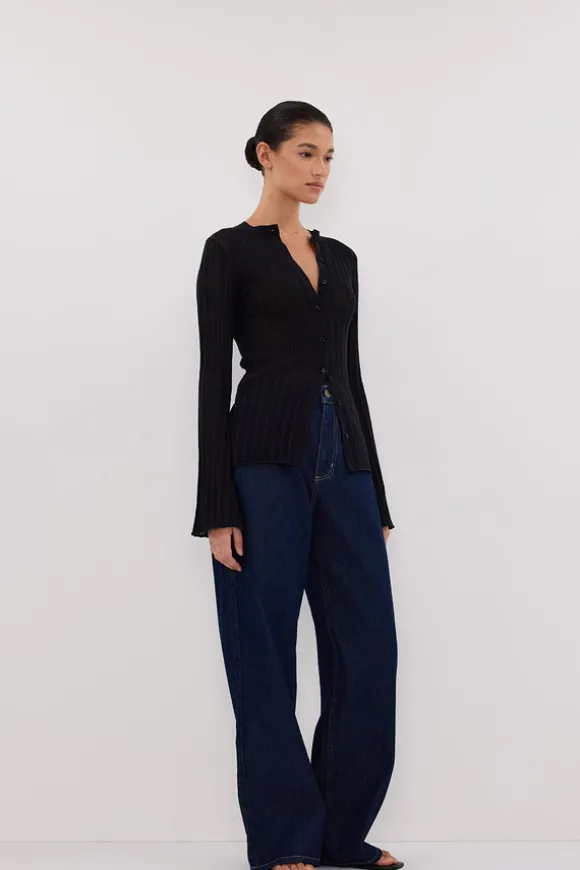 BOWIE BLACK BUTTON THROUGH KNIT TOP