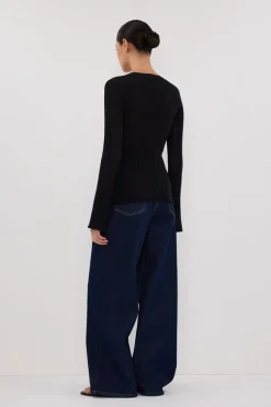 BOWIE BLACK BUTTON THROUGH KNIT TOP