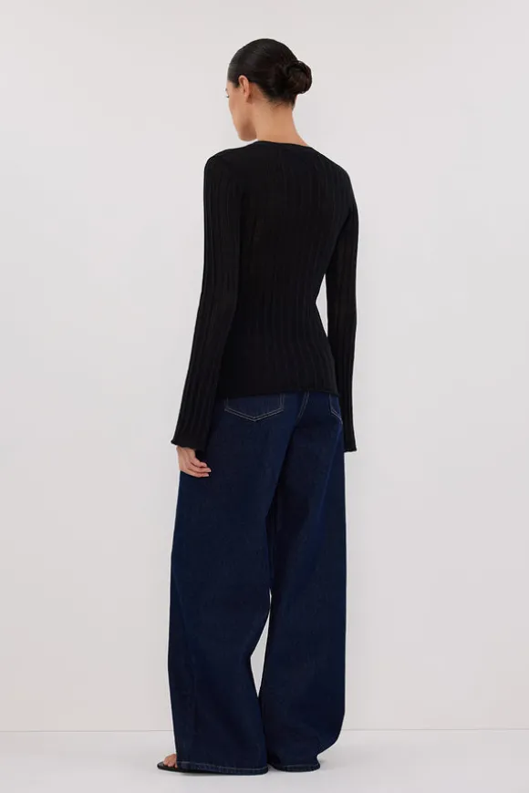BOWIE BLACK BUTTON THROUGH KNIT TOP