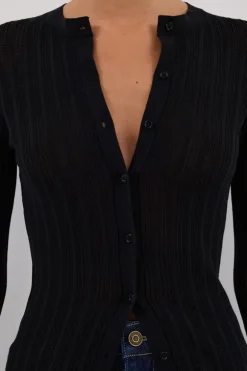 BOWIE BLACK BUTTON THROUGH KNIT TOP