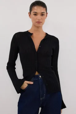 BOWIE BLACK BUTTON THROUGH KNIT TOP
