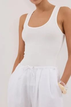CARLA WHITE DRAWSTRING LINEN PANT