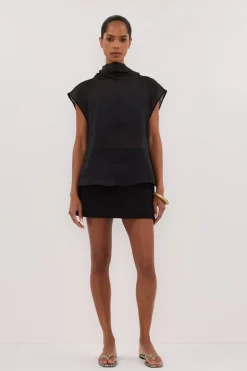 CARMEL BLACK RAMIE FUNNEL NECK TOP