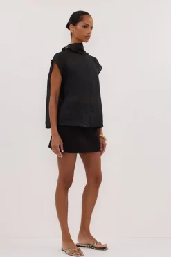 CARMEL BLACK RAMIE FUNNEL NECK TOP