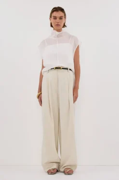 CARMEL WHITE RAMIE FUNNEL NECK TOP