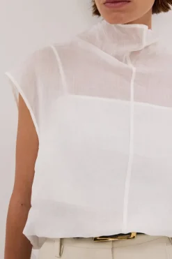 CARMEL WHITE RAMIE FUNNEL NECK TOP