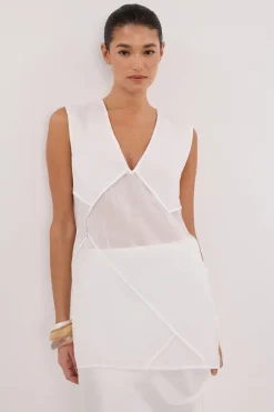 CARMEL WHITE RAMIE V NECK TOP