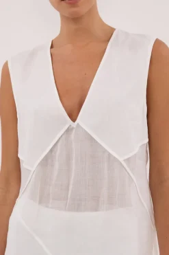 CARMEL WHITE RAMIE V NECK TOP