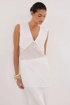 CARMEL WHITE RAMIE V NECK TOP
