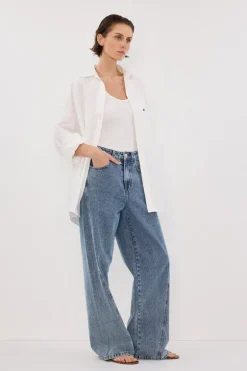 CARSON MID BLUE WIDE LEG JEAN