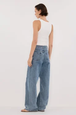 CARSON MID BLUE WIDE LEG JEAN