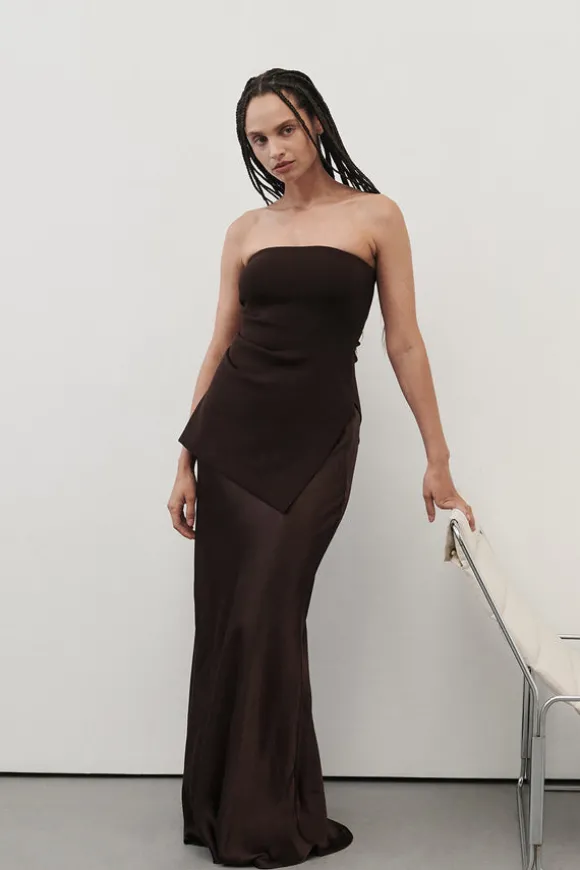 CHARLI BITTER CHOC SATIN MAXI SKIRT