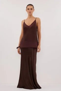 CHARLI BITTER CHOC SATIN MAXI SKIRT