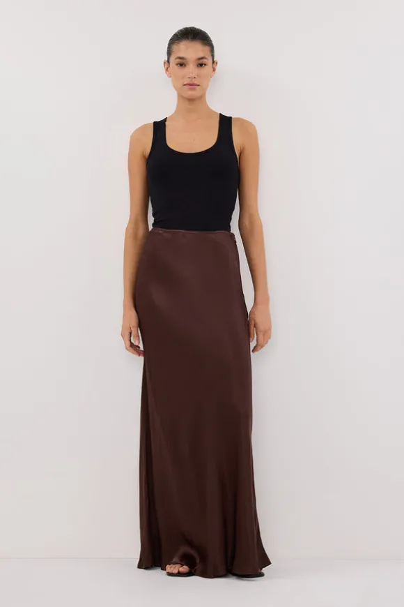 CHARLI BITTER CHOC SATIN MAXI SKIRT
